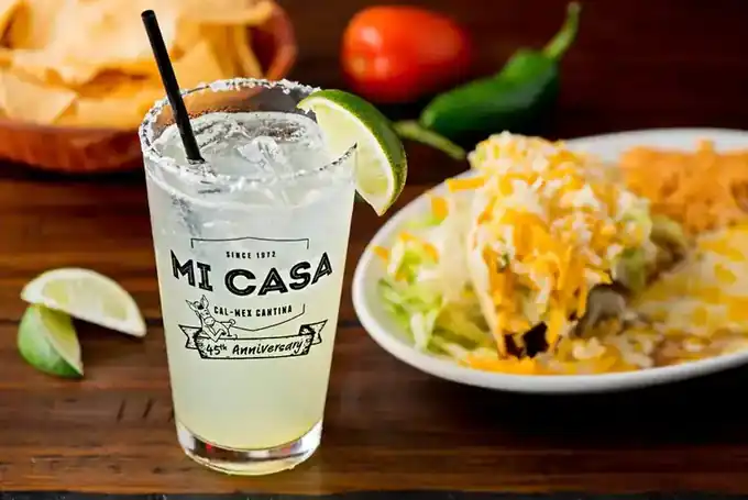 A margarita in Mi Casa's 50th anniversary glass